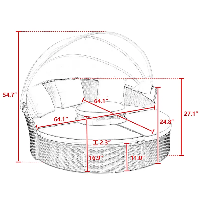 KD Rattan Round Lounge With Canopy Bali Canopy Bed Outdoor