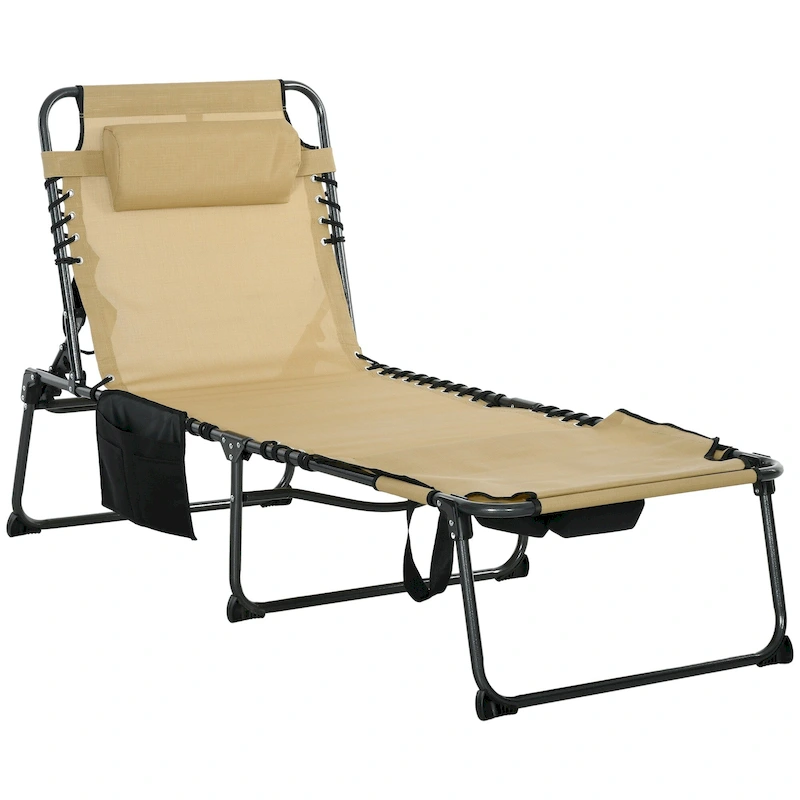 Portable Folding Lounge Chair with Adjustable Recline, Face Hole, Side Pocket & Pillow for Sun Tanning, Poolside & Backyard