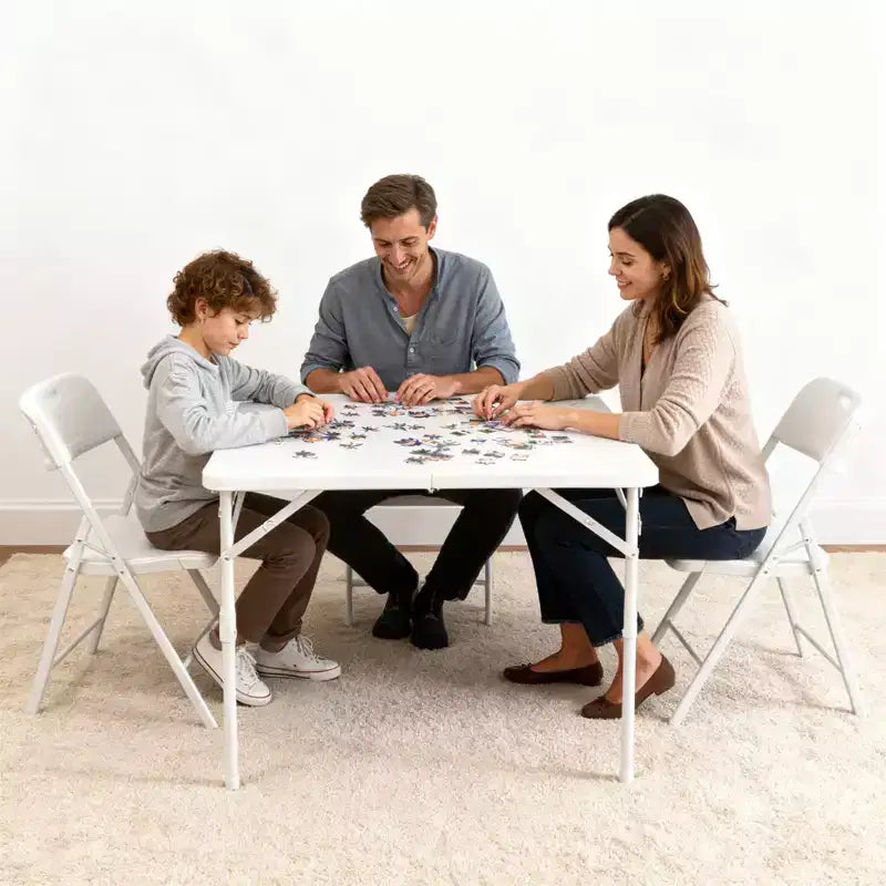 34 Square Folding Table with Metal Frame, Multi-Functional Portable Foldable Card Table with Carrying Handle for Indoor Outdoor Camping Picnic