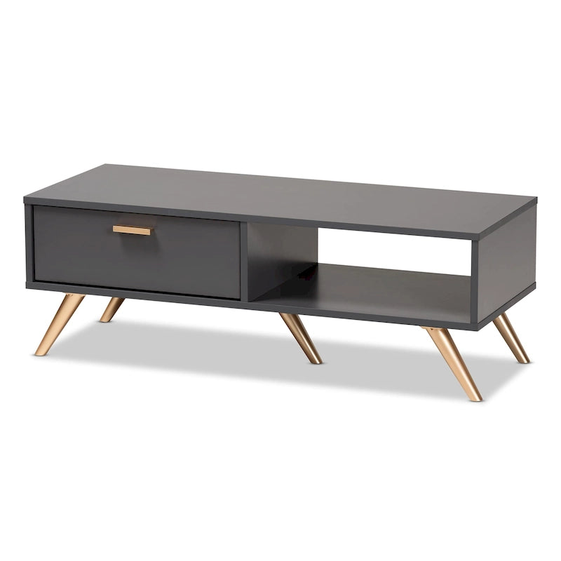 Kelson Modern Dark Grey and Gold Finished Wood Coffee Table