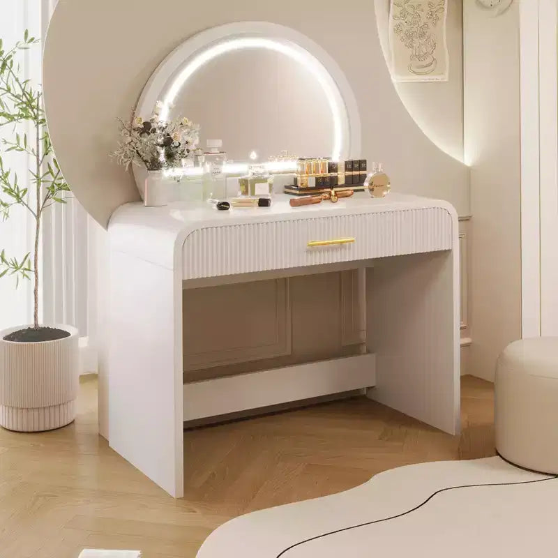Dressing Vanity Table with Touch Screen LED Mirror and Large Drawer - White