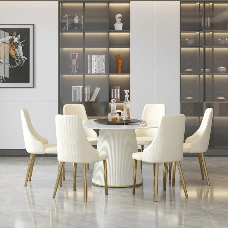 53 Round Dining Table for 6 with Sintered Stone Tabletop and Lazy Susan