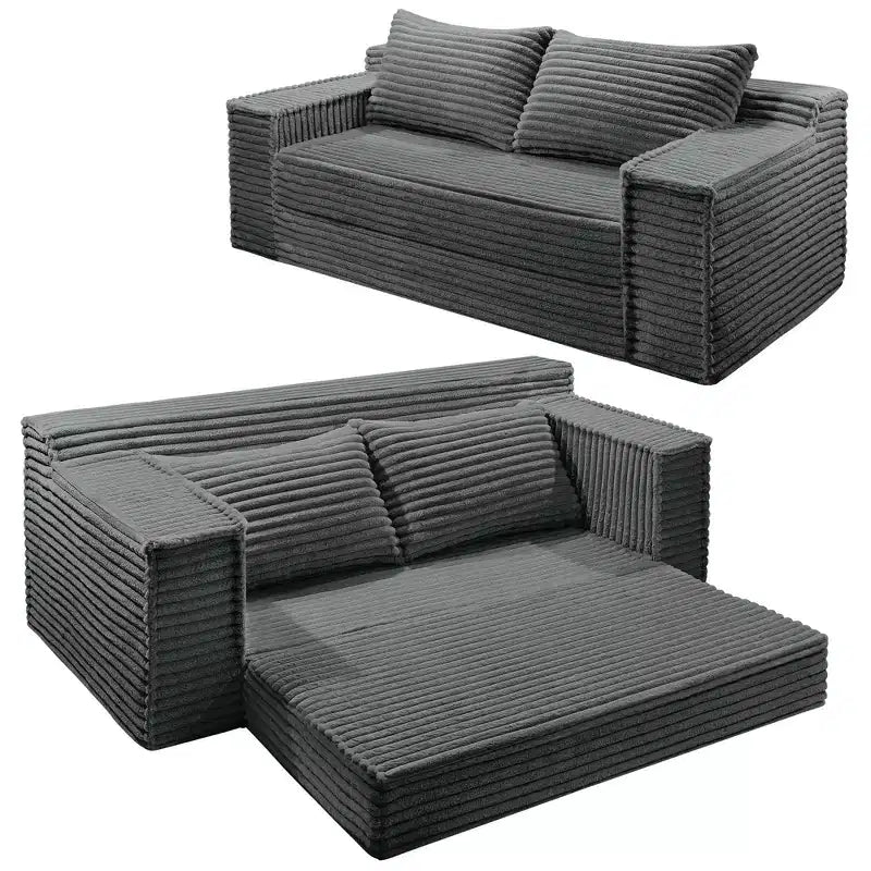 Convertible Sleeper Sofa Bed, Corduroy Folding Floor Couch with Fixed-Shape Support for Living Room, Bedroom, Studio - Gray