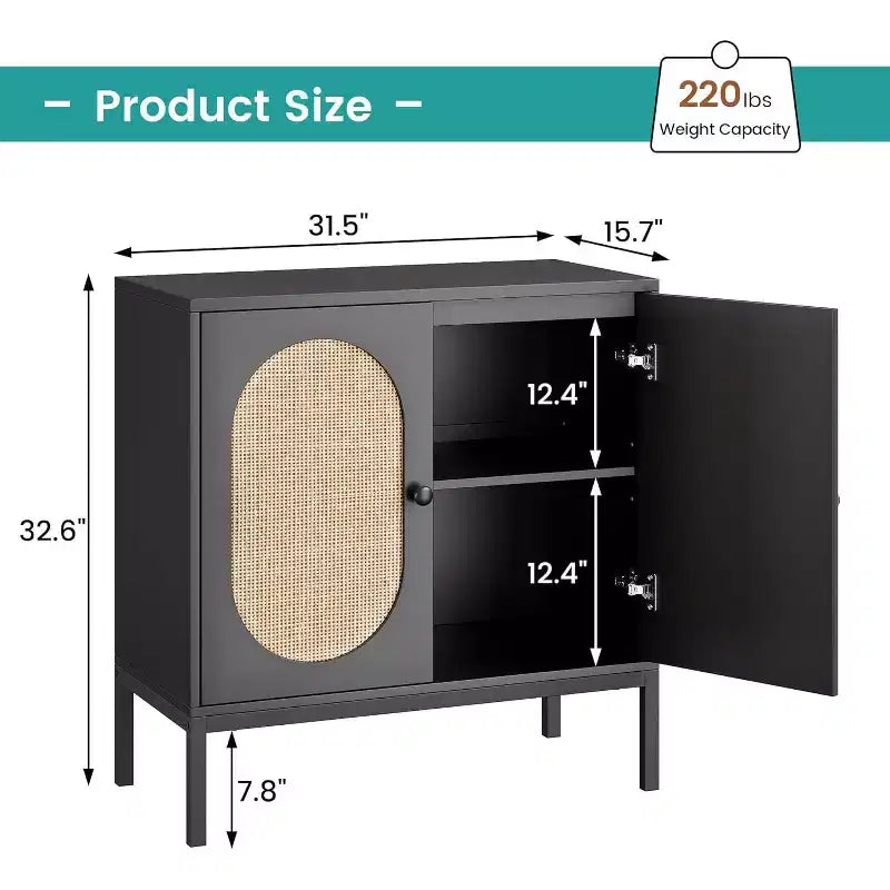 Rattan Storage Cabinet with Doors & Shelves, Wood Buffet Sideboard & Console for Living Room, Dining Room, Hallway (2pcs)