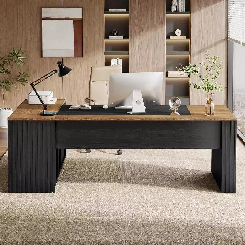 78 L-Shaped Executive Desk with Drawers and Cabinet, Home Office Workstation