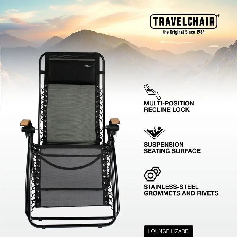 TravelChair Lounge Lizard Black Folding Recliner Chair
