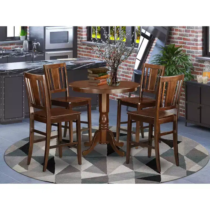 HomeStock 5-Piece Round Mahogany Finish Solid Wood Top Dining table with 4 Chairs