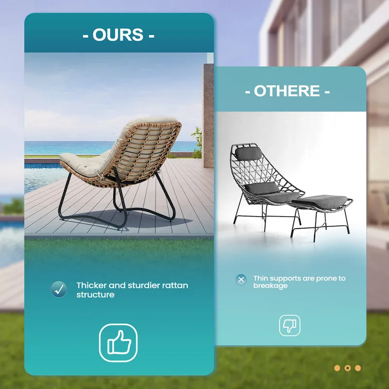 Fauteuils Papasan d'extérieur avec coussin, en rotin PE, confortables pour patio, avec table d'appoint