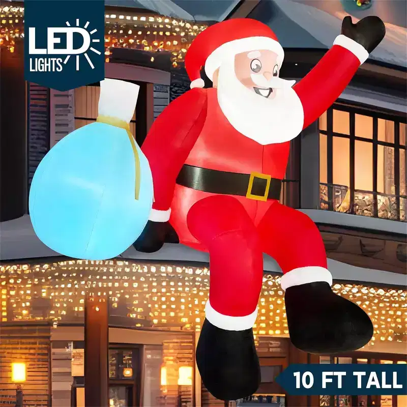 Joyfy 10 FT Christmas Inflatables Outdoor Decorations, Giant Santa with Gift Bags Inflatable with Built-in Color Changing LEDs for Xmas Yard Decor