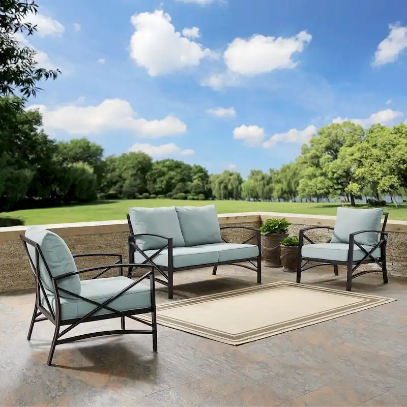 Crosley Kaplan 3 Pc Outdoor Loveseat Patio Furntiure Set - 137.5W x 65D x 35.5H