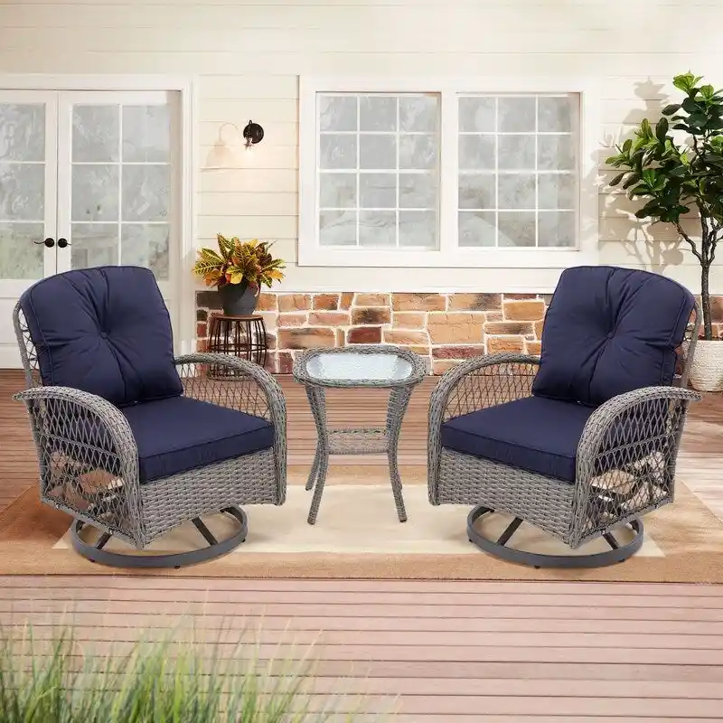 3 Pieces Outdoor Swivel Rocker Chairs, Rocking Patio Conversation Set with Cushions