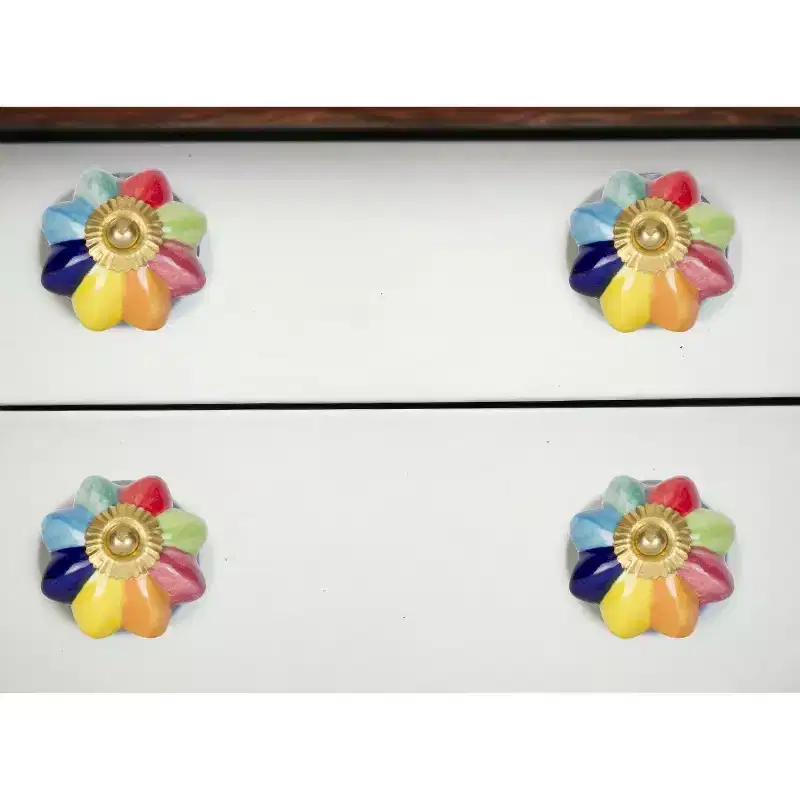 HomeRoots Set of Eight Blue And Green Ceramic And Metal Drawer Pull Knobs