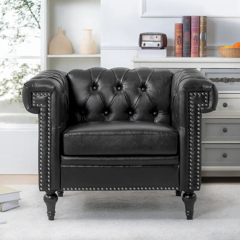 Black Modern 39 Tufted Accent Chair with Nailheads