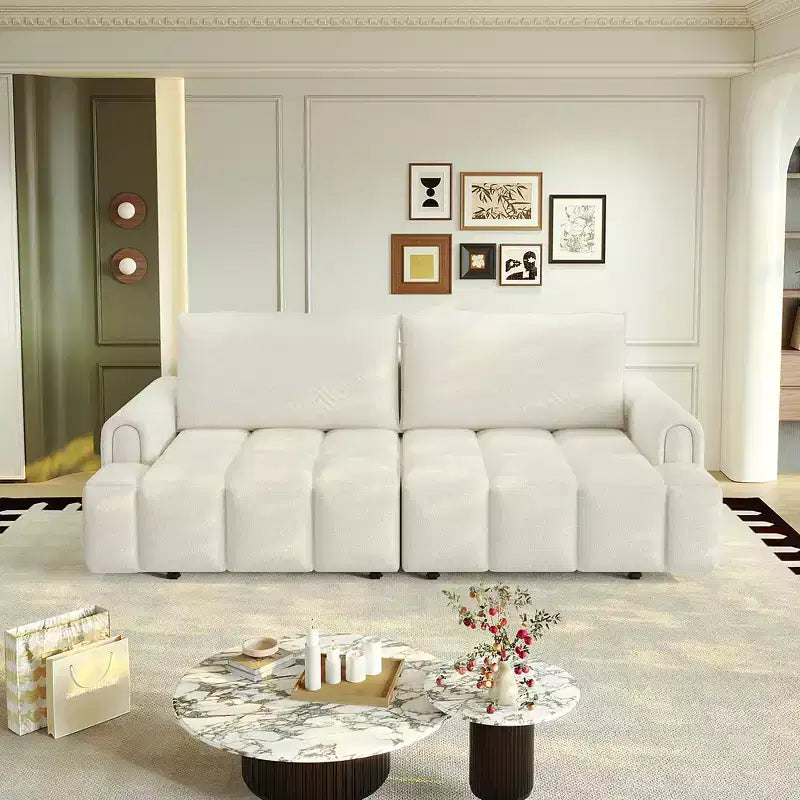 Whisen 90.2 4-Seater Modern Comfy Teddy Fabric Couch, King Size 3-in-1 Convertible Sleeper Sofa Bed with Seats Storage