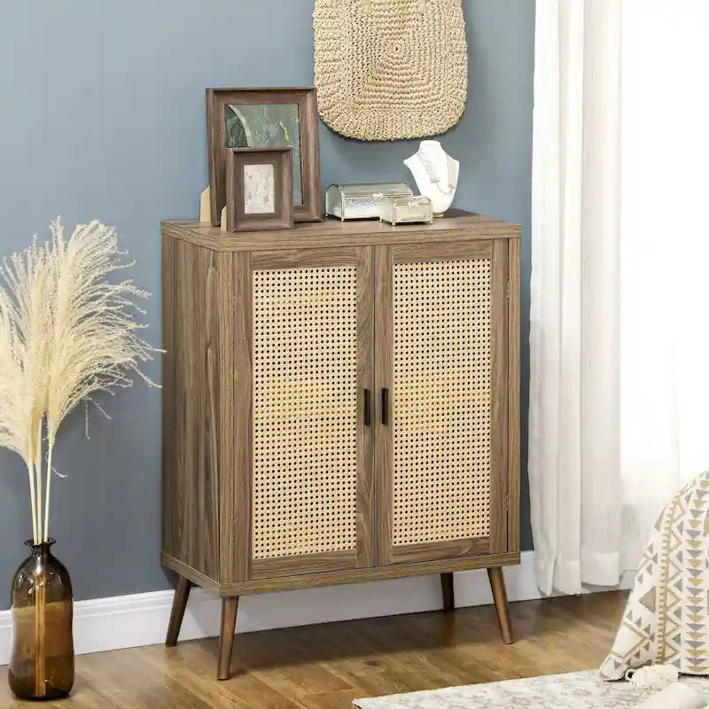 Sideboard Buffet Cabinet with Rattan Decorated Doors