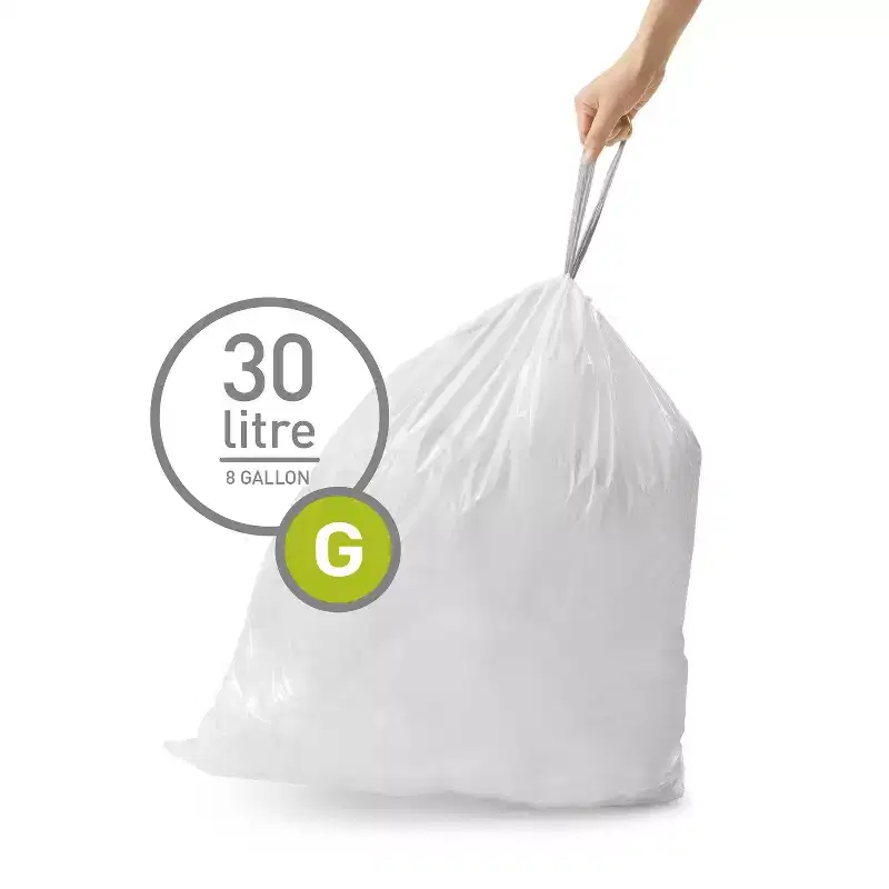 simplehuman 30L Code G Custom Fit Kitchen Trash Bag Liners 3 Quick-Dispense Packs - 60ct: Tall Kitchen, Drawstring, White
