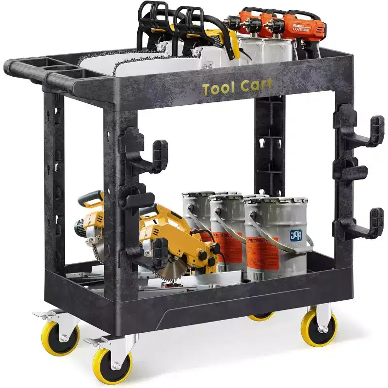 Heavy Duty Rolling Utility Cart 2 Shelf 850 lb Capacity with Locking Wheels for Garage Warehouse and Cleaning