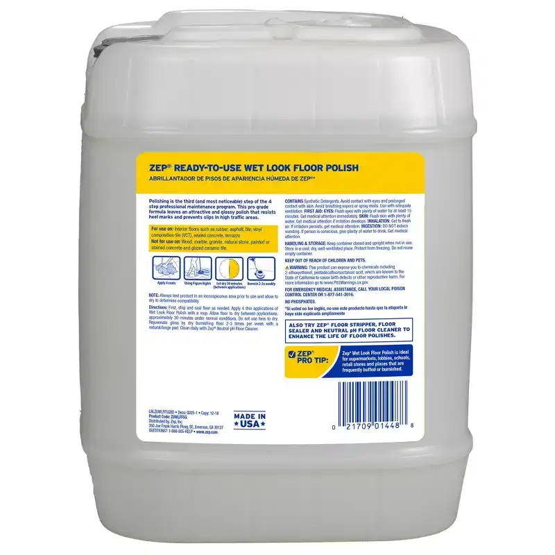 Zep Wet-Look Floor Polish  Enhances Hard Floor Appearance  5 Gallon
