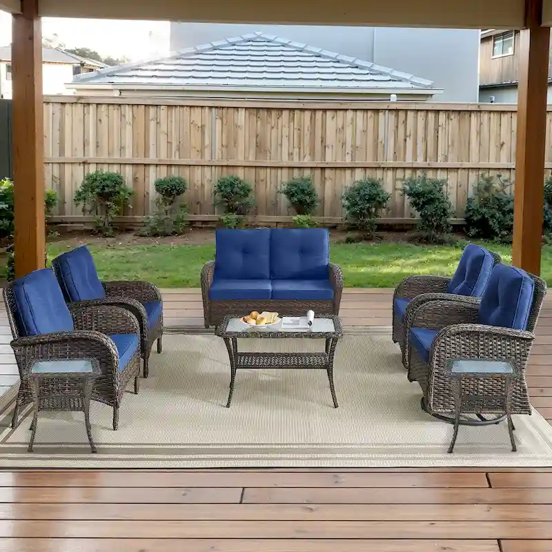 Outdoor Loveseat Glider with Rocking Chair, Patio Chair set - Brown