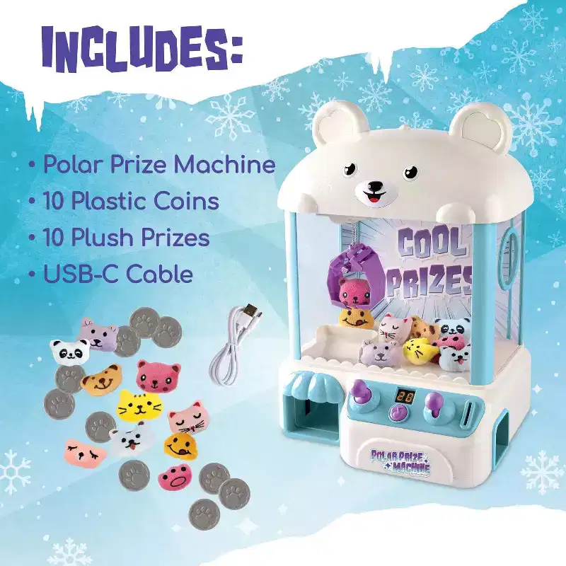 MindWare Polar Bear Prize Machine  Kids' Electronic Claw Machine Crane Game with Plush Prizes