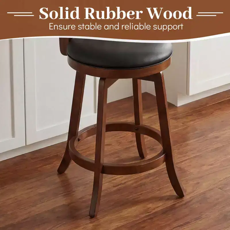Costway Swivel Bar Stools Set of 2/4, 25 Counter Height Barstools with Backrests, Wood Frame Brown