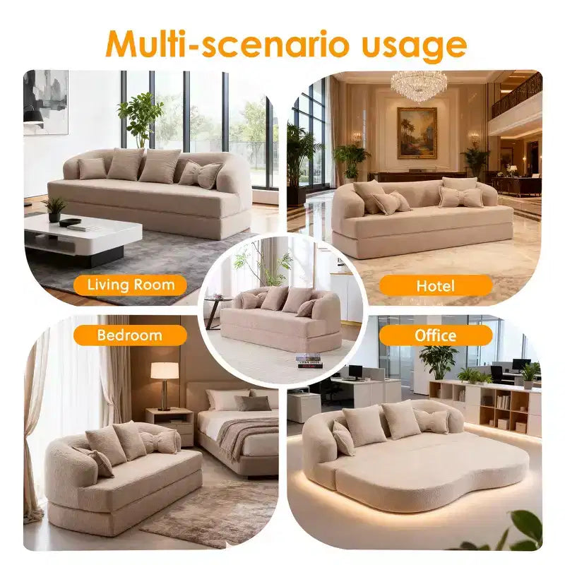 Whisen 2-in-1 Foldable Sofa Bed Loveseat, 70 Folding Boneless Couch Convertible Compressed Sleeper Sofabed with 4 Pillows