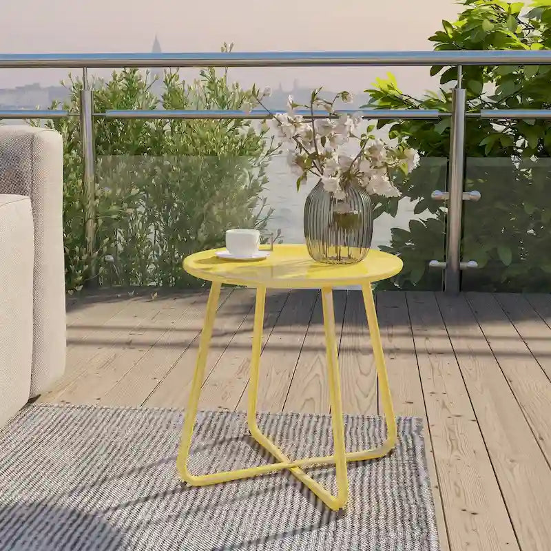 E-Coated Steel Side Table, Weather- Resistant Outdoor 18 Round End Table Accent Table for Bistro Balcony Apartment