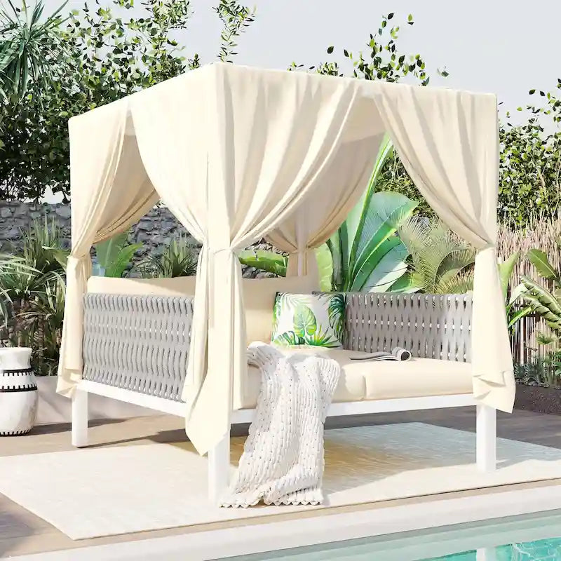 Outdoor Patio Sunbed with Curtains