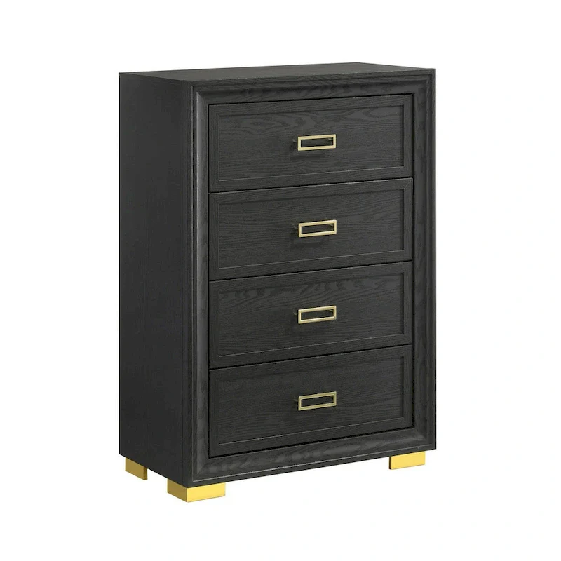 Gray & Gold 4-Drawer Dresser Chest with Bracket Legs