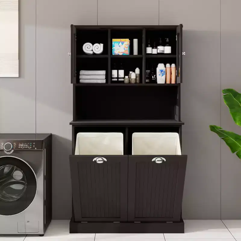 Double-Compartment Bathroom Storage Cabinets with 2 Adjustable Shelves, Suitable for Bedrooms and Bathrooms