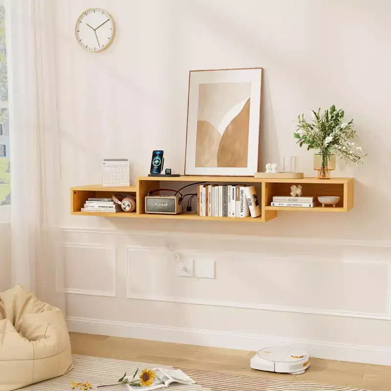 Hausource Floating TV Stand with RGB LED, Power Strip & Storage  Sleek Wall Mounted Media Console