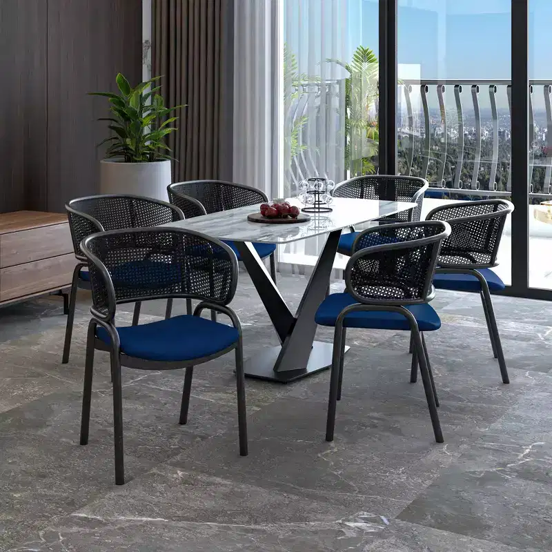LeisureMod Ervilla Modern Dining Side Chair  Cozy Upholstered Accent Armchair with Black Iron Legs, Kitchen, Dining Room, Cafe, Restaurant Seating