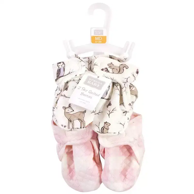 Hudson Baby Infant and Toddler Girl Quilted Booties 2pk, Enchanted Forest