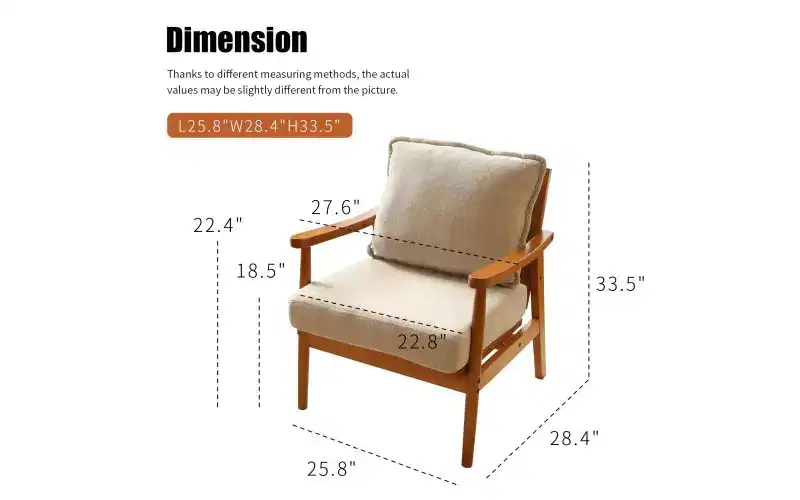 Modern Accent Chair with Solid Wood Frame and Plush Fabric Cushion, Versatile Seating for Living Room, Bedroom