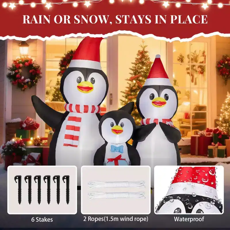 6FT Christmas Inflatable Decoration, Inflatable Penguin Family, Funny Blow Up Yard Decorations for Holiday Party Front Yard Lawn Garden Decor