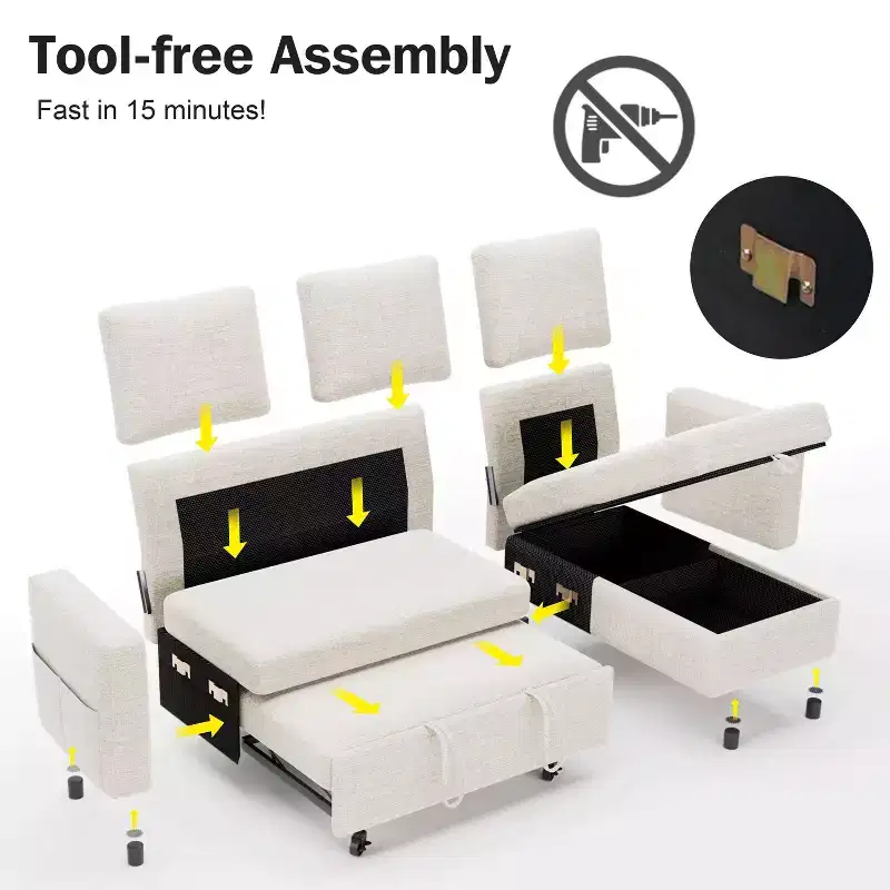 Dyonery 81 Sectional Sleeper Sofa, L-Shaped Pull Out Couch with Reversible Storage Chaise, USB, Reclining Backrest