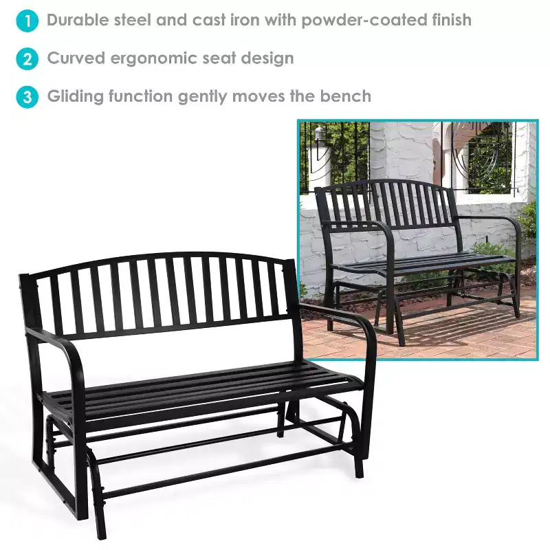Sunnydaze 50 2-Person Metal Outdoor Glider Bench, Black