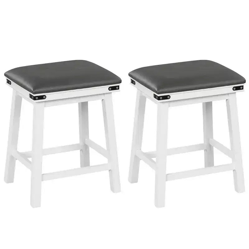 Costway 24'' Dining Bar Stool Set of 2 Counter Height Padded Seat Wood Frame Kitchen Brown/White