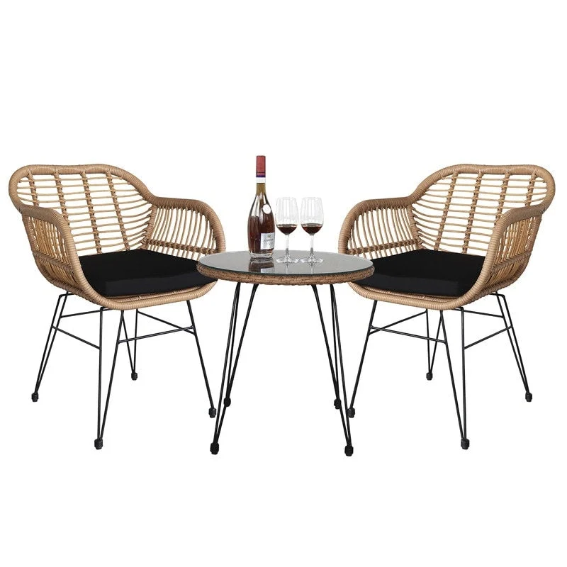 Oshion 3-piece Wicker Rattan Patio Conversation Set