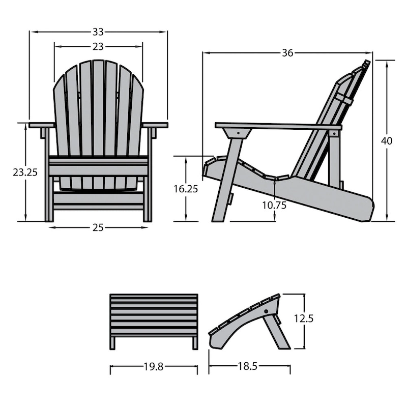 HIGHWOOD Folding and Reclining Adirondack Chair with Folding Ottoman