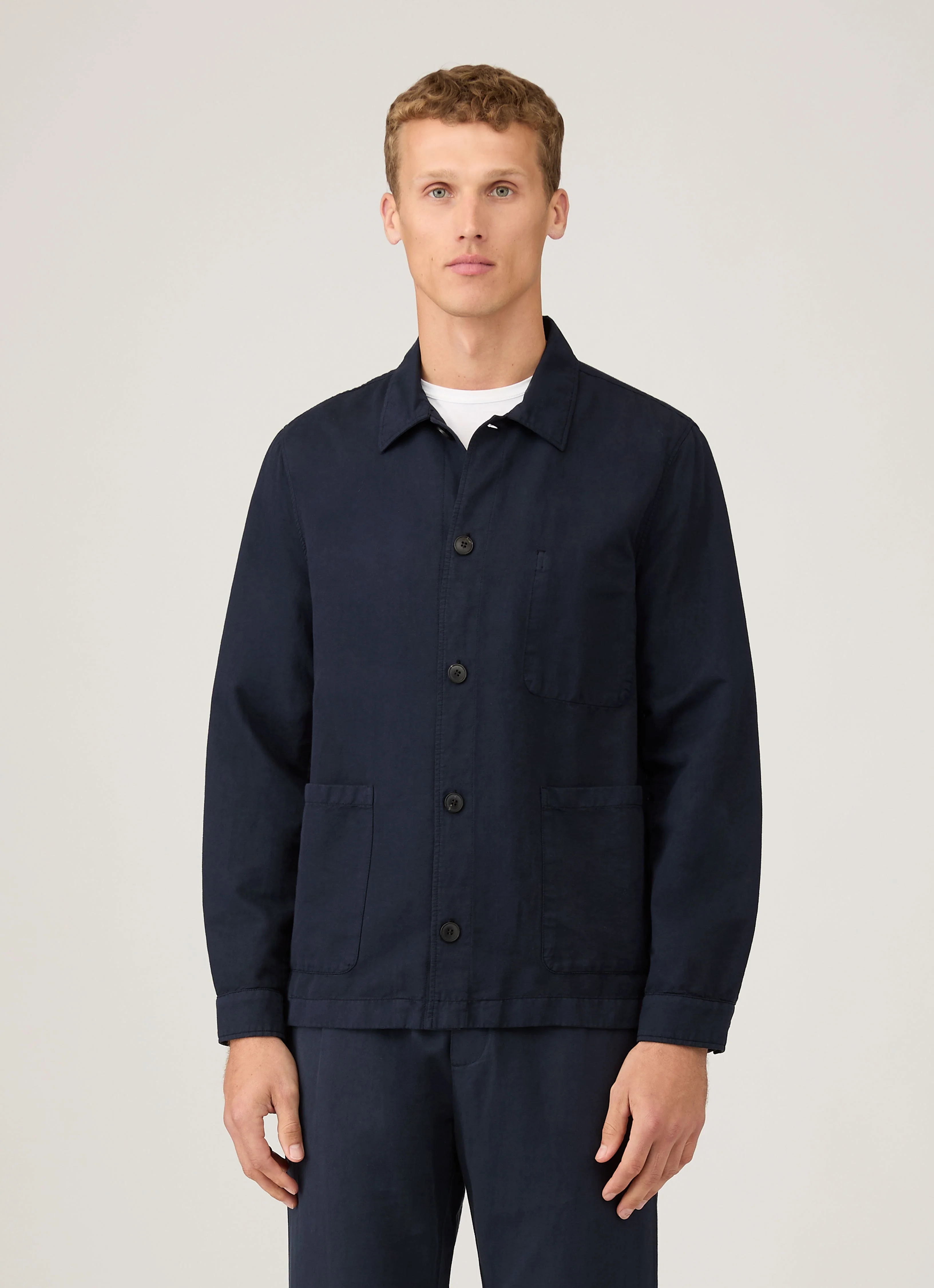 Men's Cotton Linen Twin Pocket Jacket in Navy