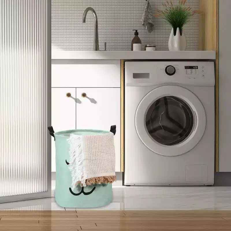 Unique Bargains 2441 Cubic-in Foldable Cylindrical Laundry Basket Green 1 Pc