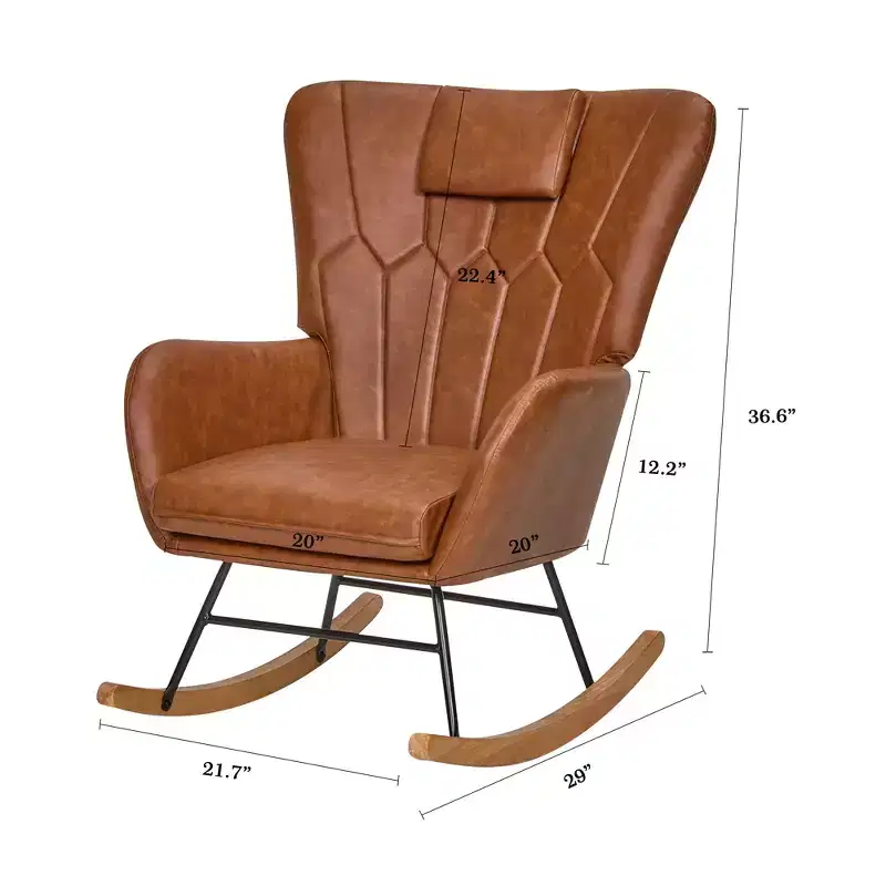 Upholstered Faux Leather/Teddy Fabric Rocking Chair Modern Glider Rocker Recliner with Thick Headrest Padded Seat White/Brown/Pink