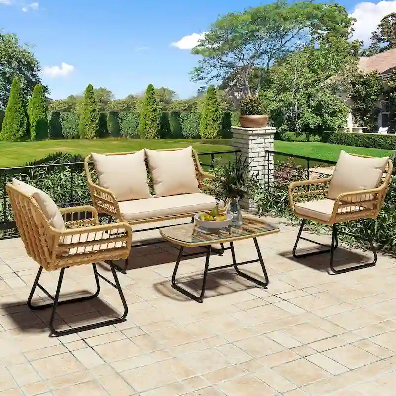 Moasis 4-Piece Patio Furniture Wicker Outdoor Loveseat - 4 Pcs