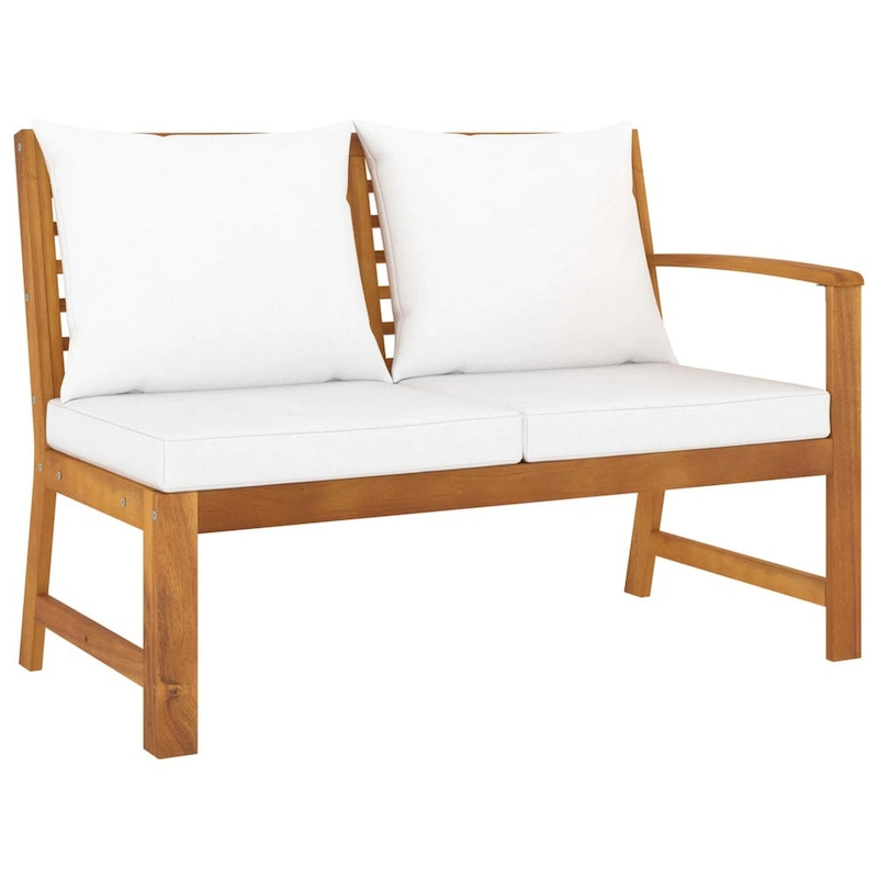 Roma 6pc Outdoor Modular Sofa and Table Set, White Fabric, Brown Wood