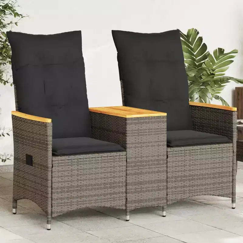 vidaXL Reclining Garden Sofa Grey PE Rattan Standard for 2-seater sofas