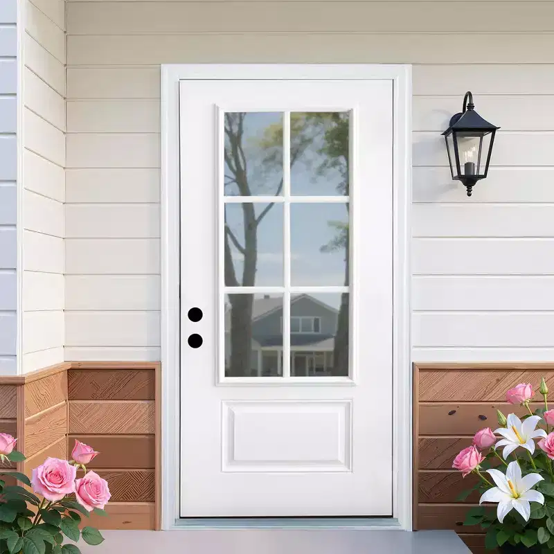 Professional Manufacturer Right Hand Inswing Low-E Glass 6-Lite 3/4 Lite Fiberglass Front Door Classic Design Exterior Entrance Door