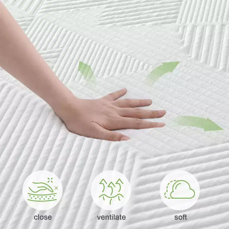 10-inch cooling gel memory foam mattress, white, medium touch, no glass fiber, certified safety material