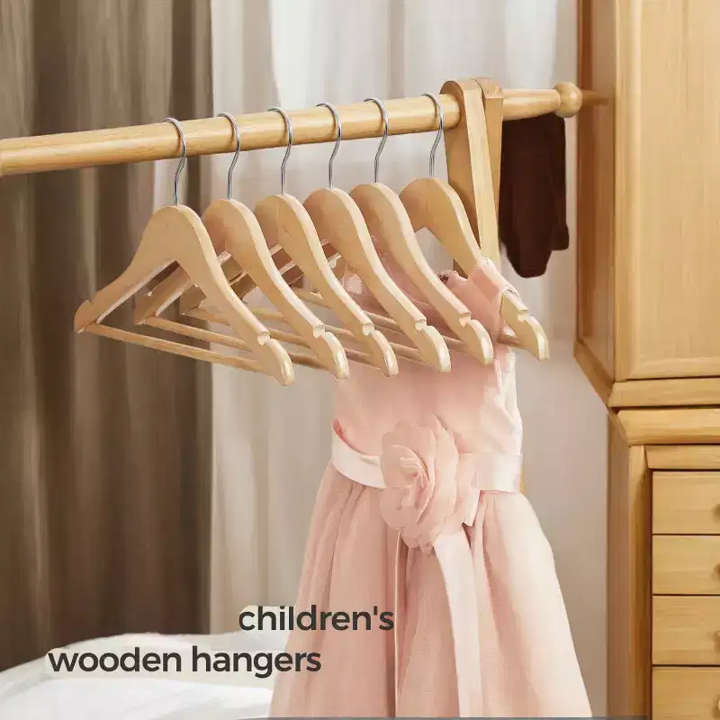 LEDREM Kids Wooden Hangers 20 Pack, Solid Wood Baby Hangers with Pants Bar, Shoulder Notches, and Swivel Hooks, 12.6 x 7.5 Inches