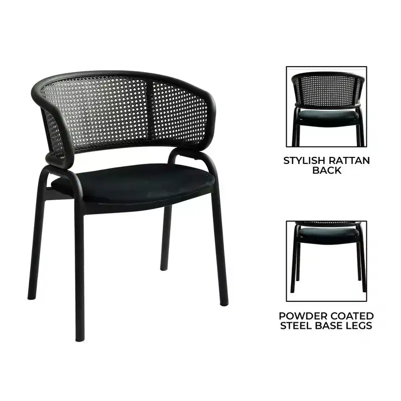 LeisureMod Ervilla Modern Dining Side Chair  Cozy Upholstered Accent Armchair with Black Iron Legs, Kitchen, Dining Room, Cafe, Restaurant Seating